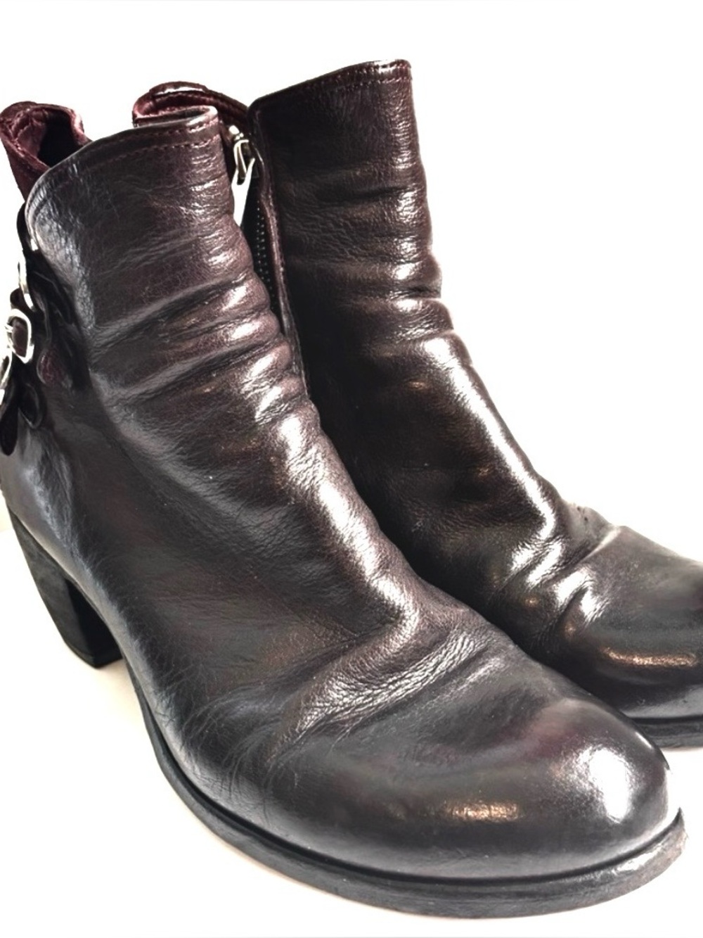 Officine Creative Leather Suede Buckle  Side zipper Cranberry Ankle Boots Size 9